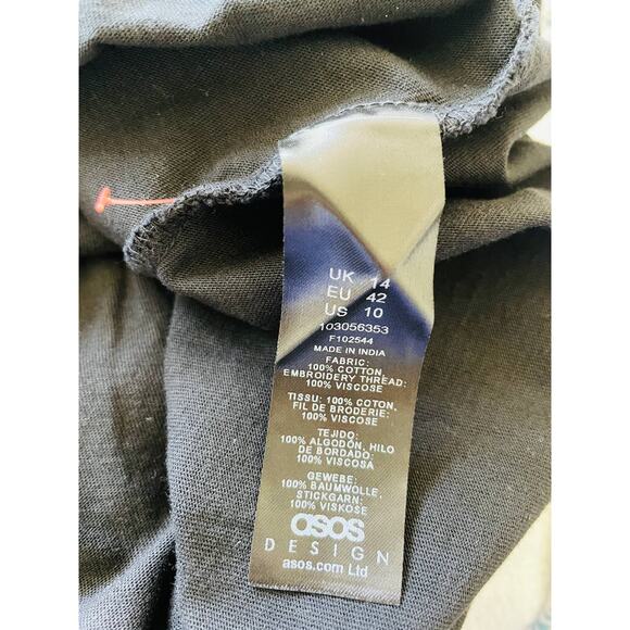 ASOS DESIGN Black Mini Smock Dress Floral Embroidery - Picture 9 of 9